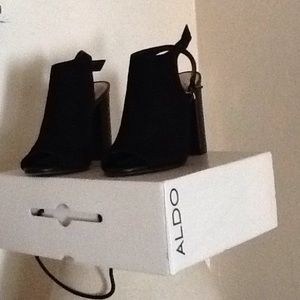 Aldo black strap wedge heel